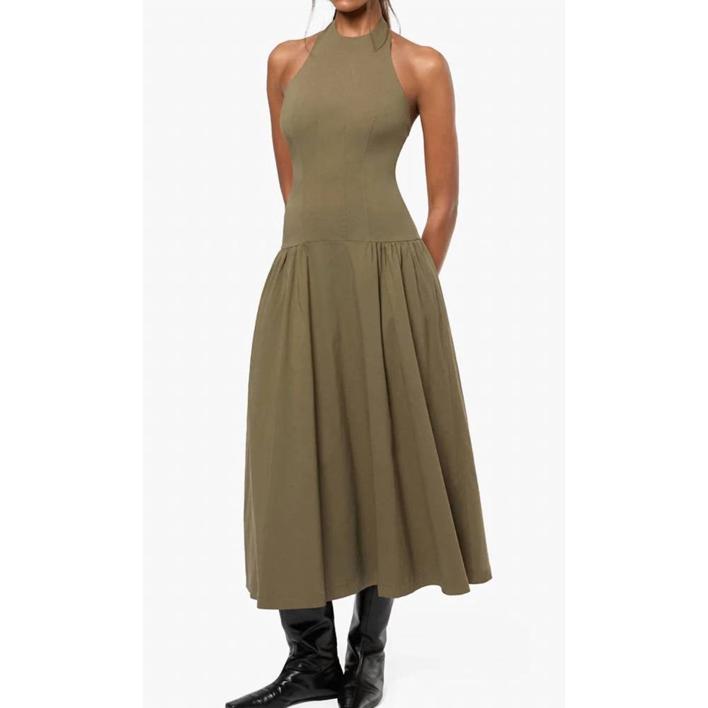 NEW WWW halter corset midi dress in olive